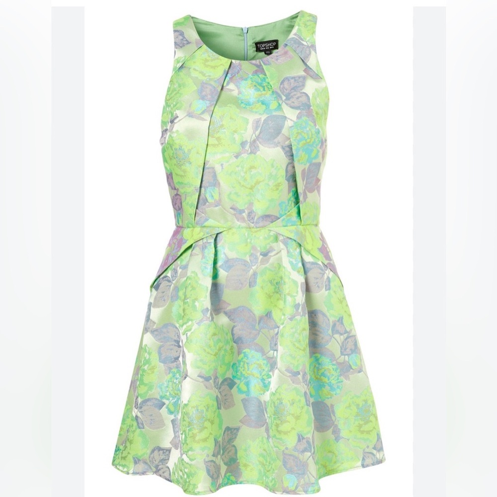 💚 Topshop PETITE Green Floral Peplum Fit-and-Flare Dress